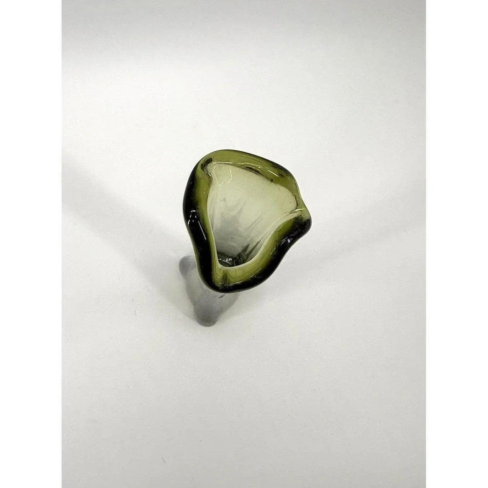 Vintage Avocado Olive Green Swung Glass Ruffled Mid Century Modern 10.5 in
